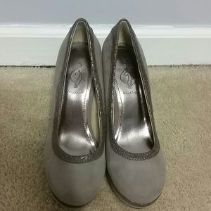 Baby Phat faux snakeskin & suede heels