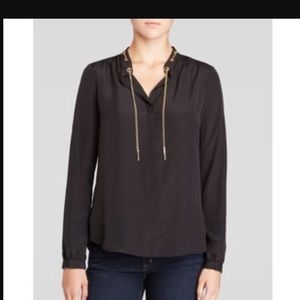 Michael Kors  navy silk shirt   with gold chain.