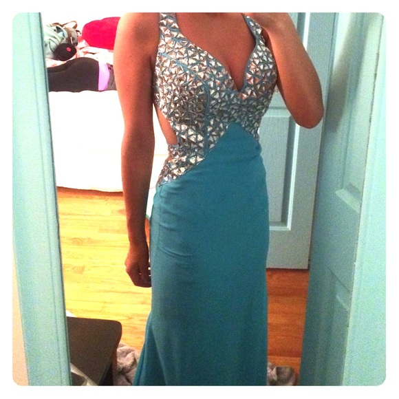 Turquoise blue chiffon prom dress