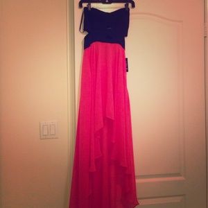 Hot pink and black high low dress