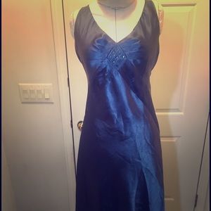 Deep blue v-neck dress with beaded details