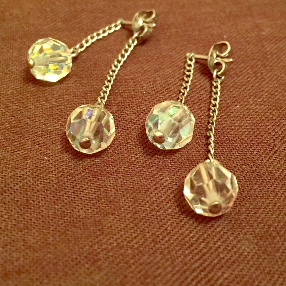 Vintage crystal silver chain stud earrings
