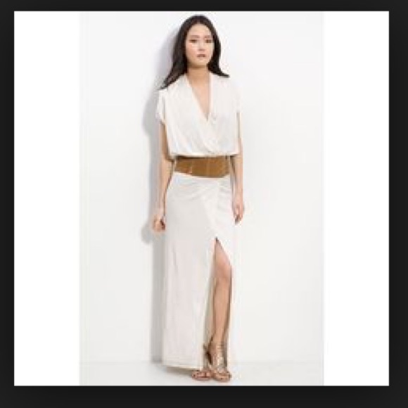 Cream maxi dress with suede self belt