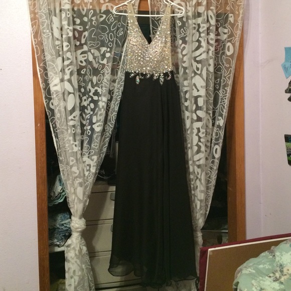 Black prom dress with rhinestones and beading