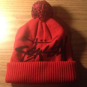 Red Stussy beanie