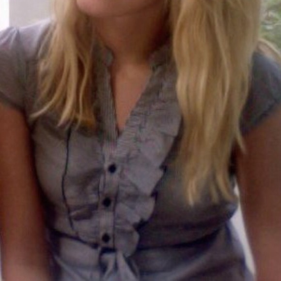 H&M Pinstriped Button Down Ruffle Blouse