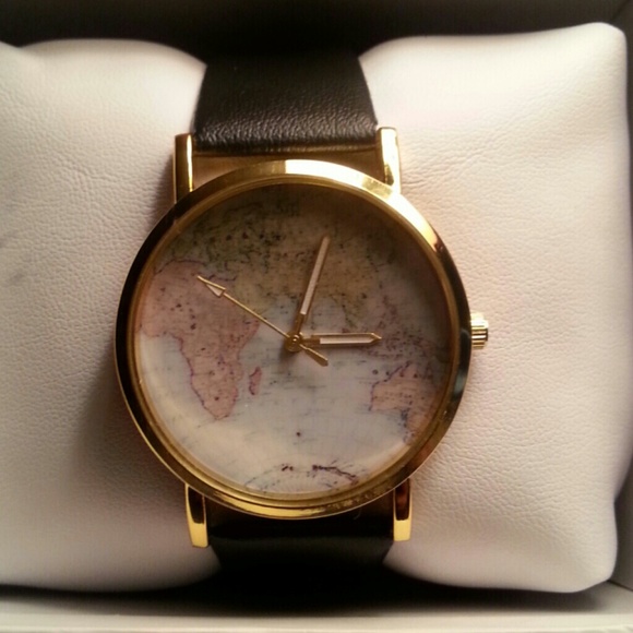 Black world map watch
