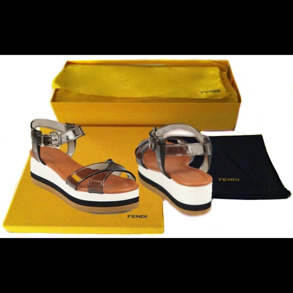 SOLD in my other store  FENDI HYDRA JELLY CRISSCROSS WEDGE SANDALS - Picture 1 of 4