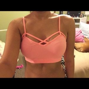 Neon peach strappy bralette :)