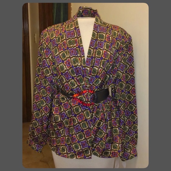 Long sleeve wrap blouse print detail top shirt