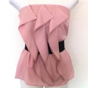 Forever 21 pink black ruffle peplum tube top S