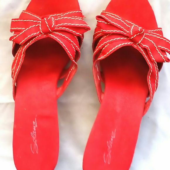 Cute red wedge heel sandals