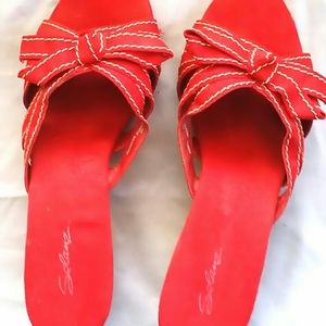 Cute red wedge heel sandals