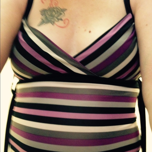 Women's/Juniors Pink black and white striped top