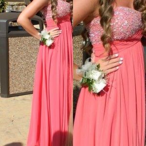 Coral prom dress with sequins