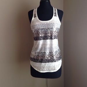 Sequin and lace tank top