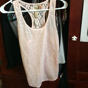 Baby pink Sequin front, Lace back tank 💕