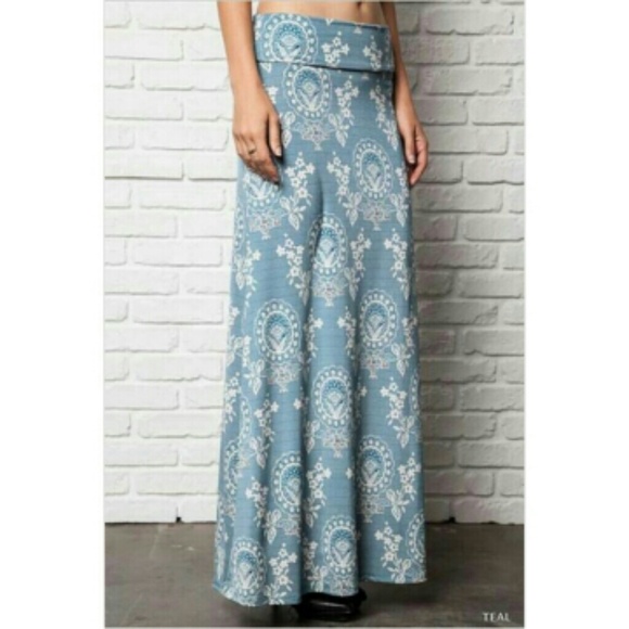 (SOLD!) Teal Damask Maxi Skirt