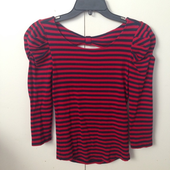 Betsey Johnson navy and red bow back top