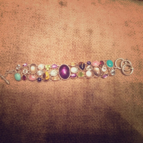 Silver genuine multi gem stone bracelet