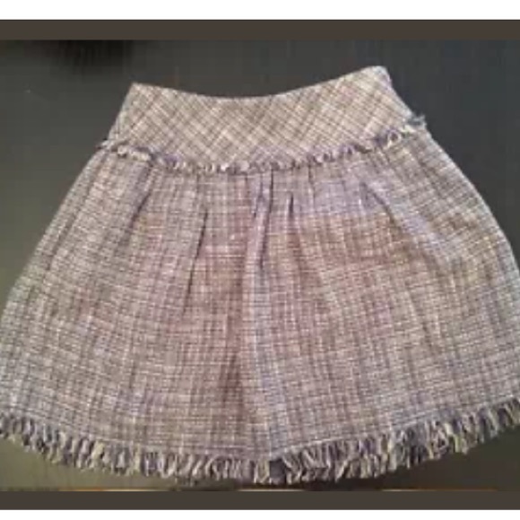 Bcbgmaxazria blue tweed fringe flare skirt size S