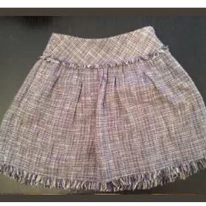 Bcbgmaxazria blue tweed fringe flare skirt size S