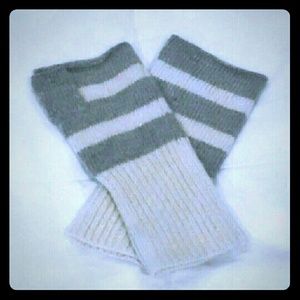 Cream and Gray Sparkle Fingerless Angora Gloves