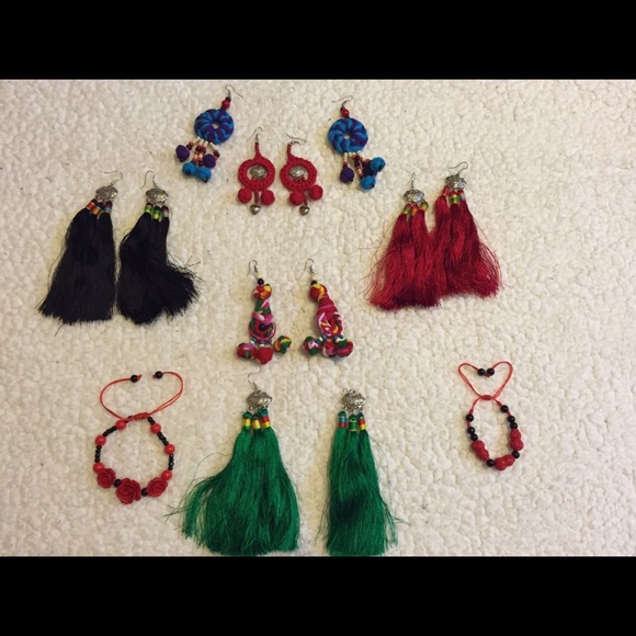 Earrings and bracelets.