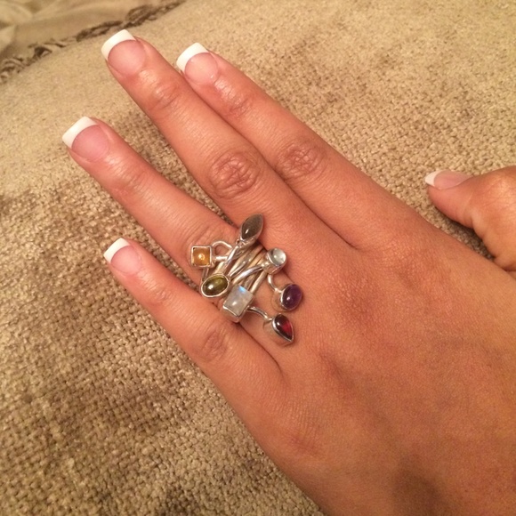 Silver and multi gem stone ring