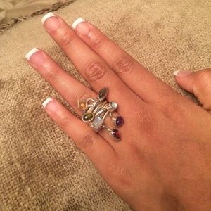 Silver and multi gem stone ring