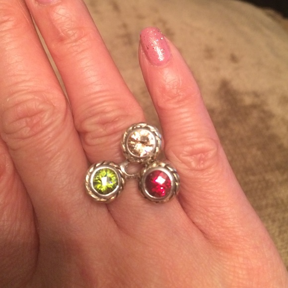 Silver multi color stone ring