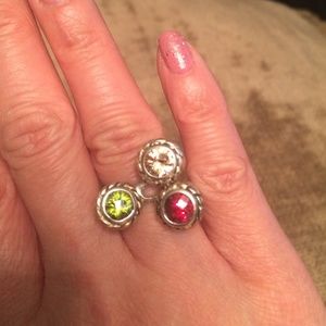 Silver multi color stone ring