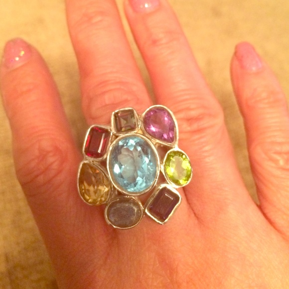 Silver multi gemstone ring