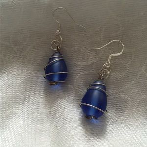 blue glass drop earrings