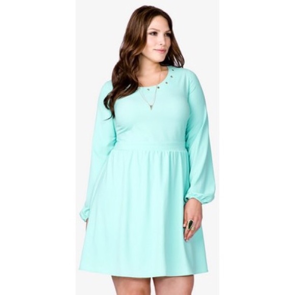 Mint Fit and Flare Long Sleeve Dress