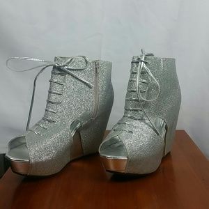 Silver wedge heels with glitter *Never Worn*
