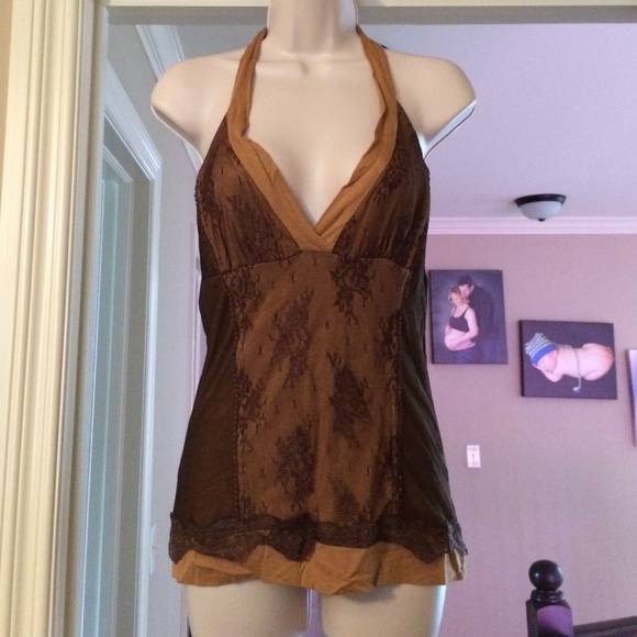 Brown/ tan lace halter top