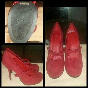 Red maryjane platform pumps