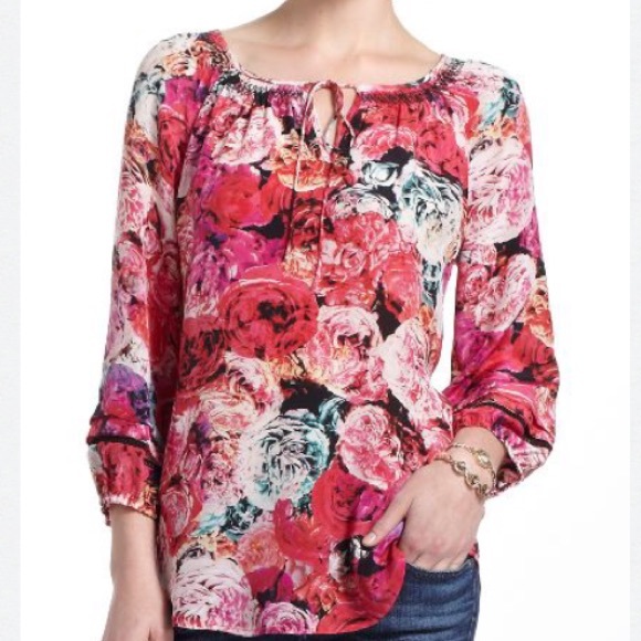 Anthropologie Captured Rose Silk Top