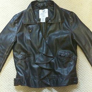 WET SEAL Brown Ruffled Leather Jacket