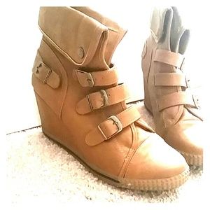 Faux leather Bucco Wedged booties-worn once