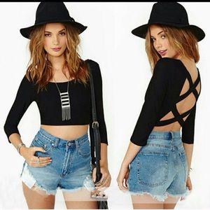Crossed Backless Black Crop