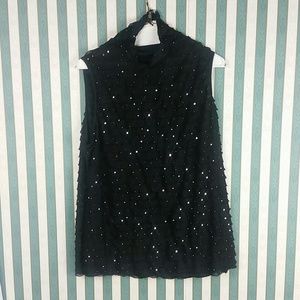 Black sequined tank top turtle neck