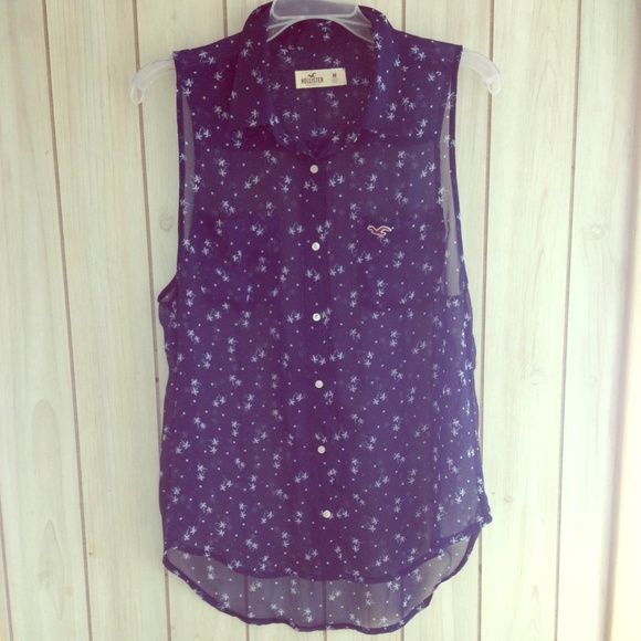 Hollister Tops - Hollister vest palm blue sheer cover up top