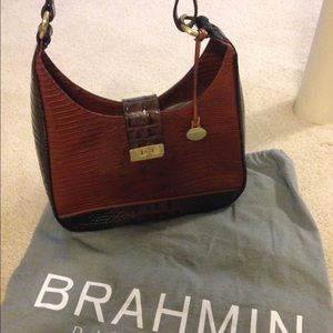 Brahmin tan snakeskin leather shoulder bag
