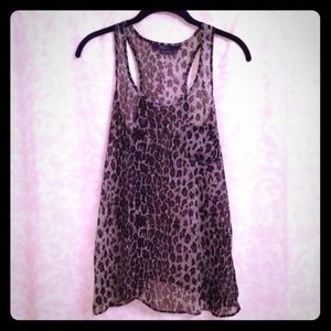 Leopard print sheer razorback blouse