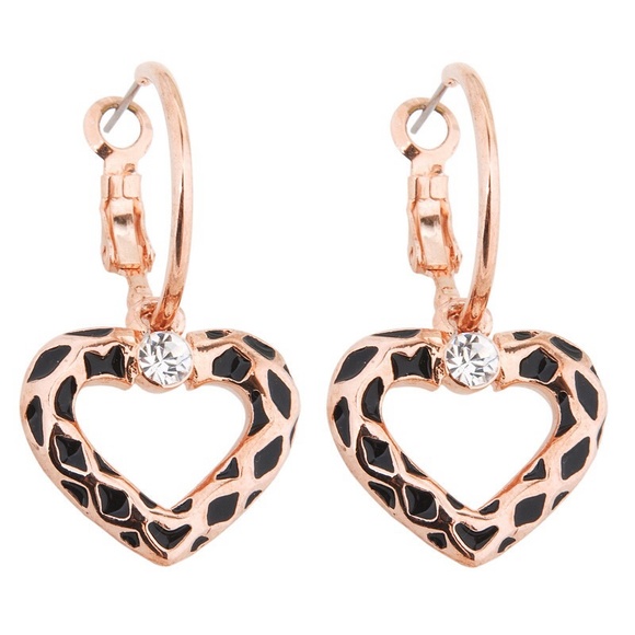 Open Weaved & Rose Gold Hoop Heart Drop Earrings