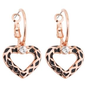 Open Weaved & Rose Gold Hoop Heart Drop Earrings