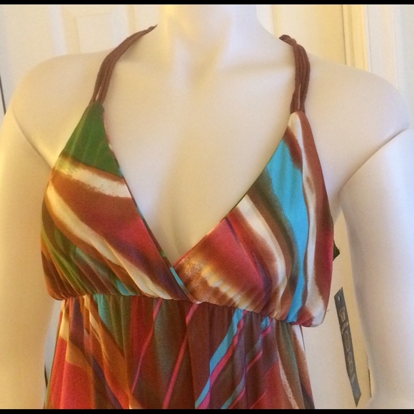 Ocean Blue Colorful Maxi long stretch dress M - Picture 3 of 5