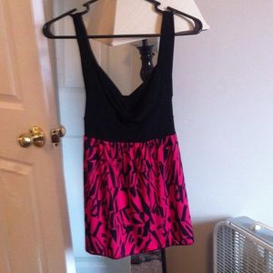 Silk type dressy pink and black tank